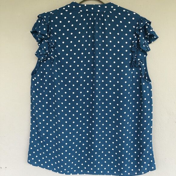 ZIMMERMAN Top Blouse Women’s 2/M Teal Polka Dot Tie Neck Ruffle Sleeve Boho Chic - Picture 10 of 14